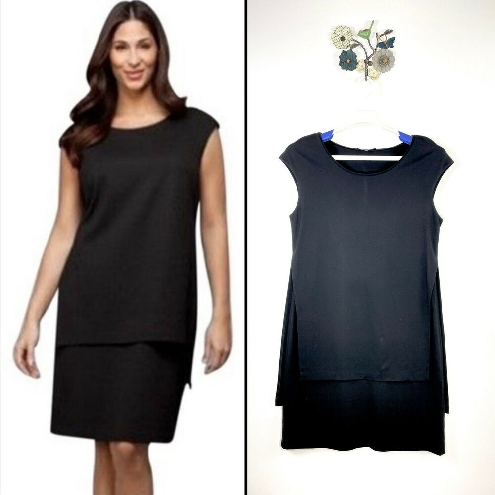 Lafayette 148 New York Black Dress Layered Sleeveless Viscose Blend Size Large